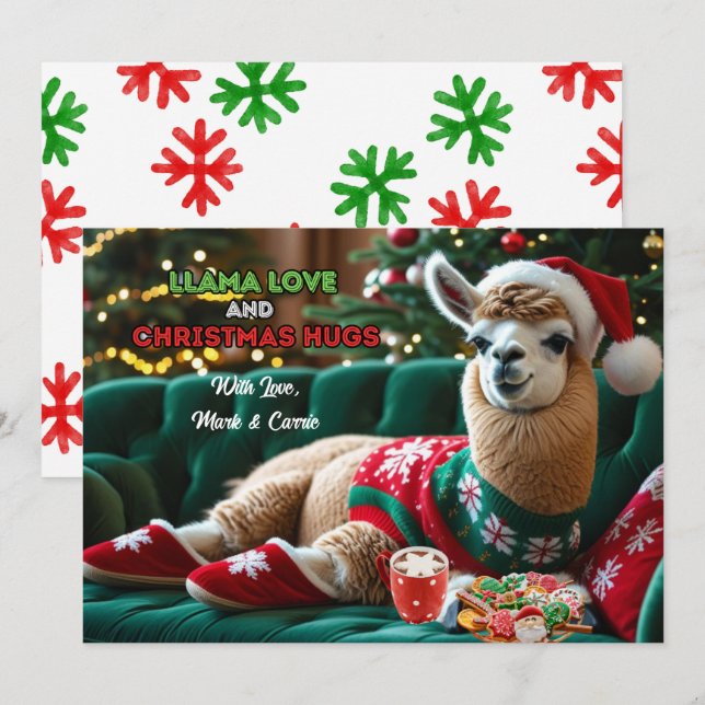 Tarjeta Festiva Llama Navidades de amor abrazos personalizados (Anverso / Reverso)