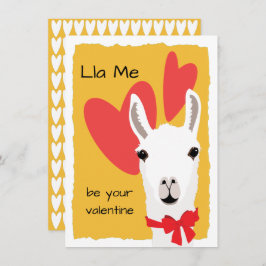 Tarjeta Festiva Llama Red Hearts Mustard-Lla Me es tu valentina
