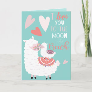 Tarjeta Festiva Llama Te quiero a la luna de San Valentín