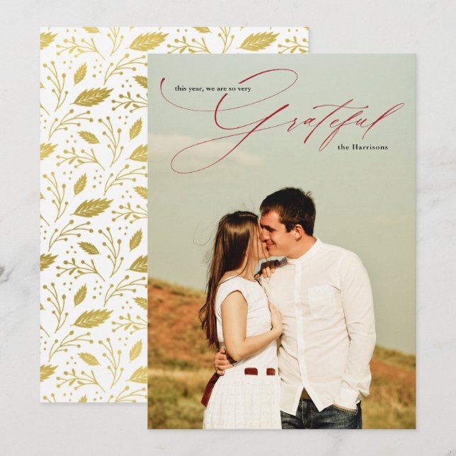 Tarjeta Festiva Llamada de Caligrafía del Guión Rojo Agradecido Fo (Anverso / Reverso)