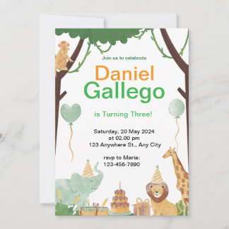 Tarjeta Festiva Llamado a los animales para celebrar el cumpleaños