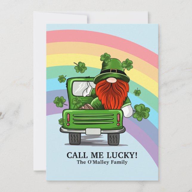 Tarjeta Festiva Llámame Lucky Gnome St Patricks Day (Anverso)