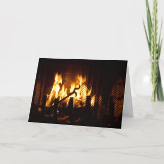 Tarjeta Festiva Llamas de fuego en una chimenea