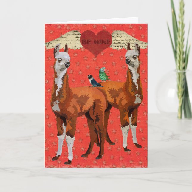 Tarjeta Festiva LLAMAS & FEATHERS Heart Valentine Card (Anverso)