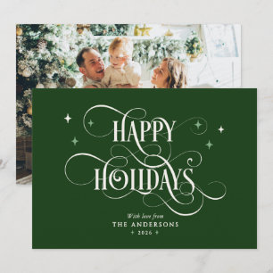 Tarjeta Festiva Llamativa Caligrafía y Foto Felices Fiestas