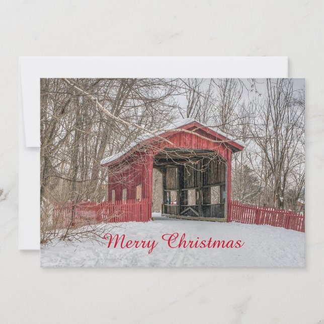 Tarjeta Festiva Llanto de Navidades de fotos de puente rojo cubier (Anverso)