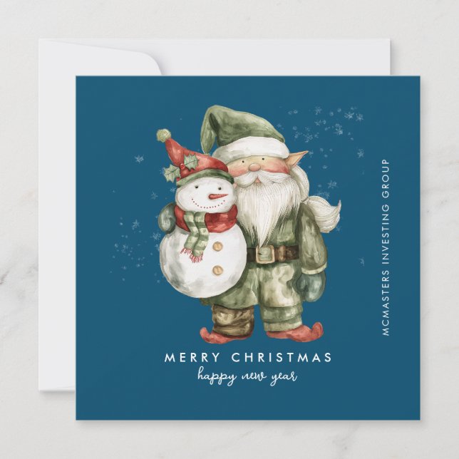 Tarjeta Festiva Llanto de negocios navideño Gnome y Snowman Merry (Anverso)