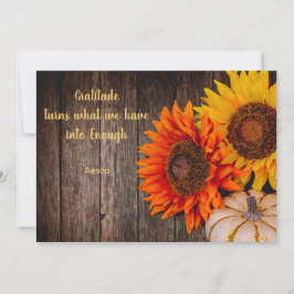 Tarjeta Festiva Llanura de Gratitud de Girasol de la Calabaza de A