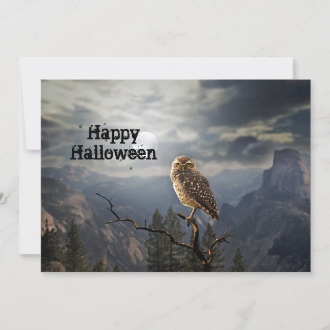 Tarjeta Festiva Llanura de Halloween con dibujos de espumoso Owl M (Anverso)