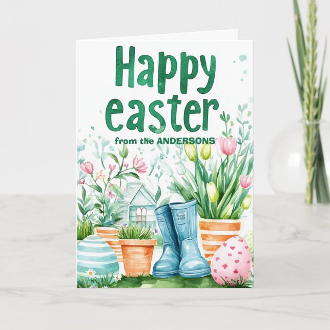 Tarjeta Festiva Llega la primavera Feliz Pascua (Anverso)