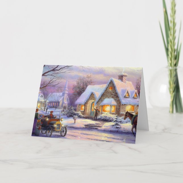 Tarjeta Festiva Llegada navideña vintage (Anverso)