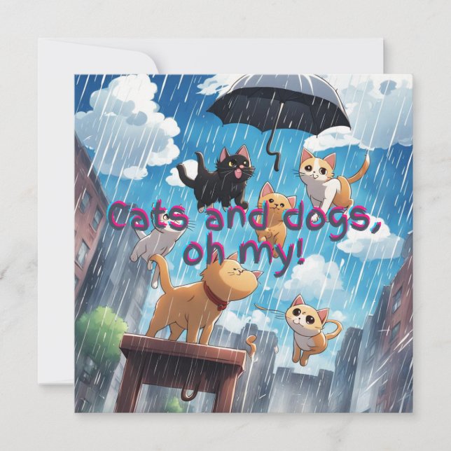 Tarjeta Festiva Lluvia De Gatos Y Perros (Anverso)