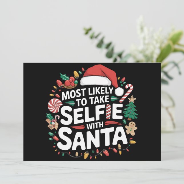 Tarjeta Festiva Lo Más Probable Es Tomar Selfie Con Nochebuena De  (Anverso de pie)