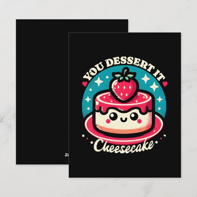 Tarjeta Festiva Lo postres - Cheesecake Kawaii (Anverso / Reverso)