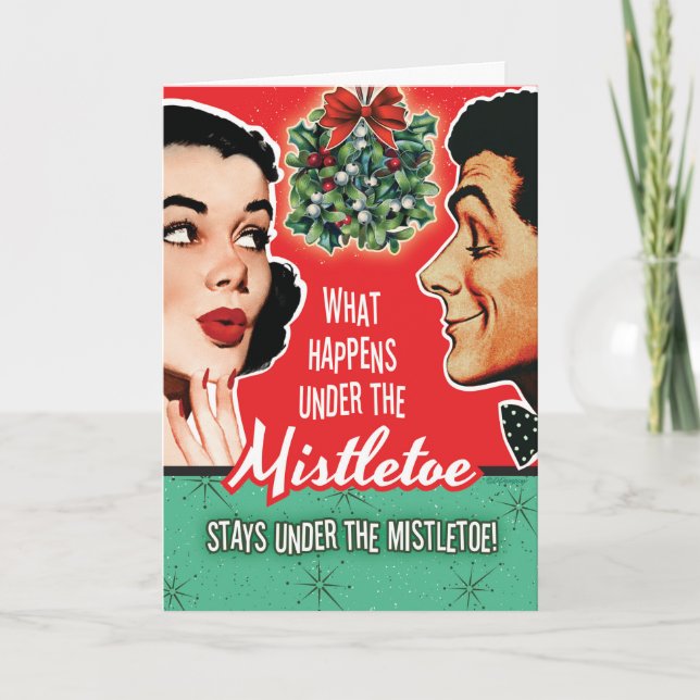 Tarjeta Festiva Lo Que Pasa Bajo Las Cartas De Navidades Mistletoe (Anverso)