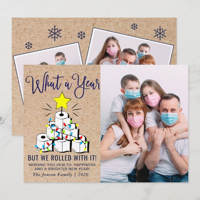 Tarjeta Festiva Lo que un año Navidades 3 Fotos de bienvenida (Anverso / Reverso)