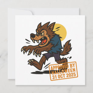 Tarjeta Festiva Lobo antropomórfico de dibujos animados – Aprobado