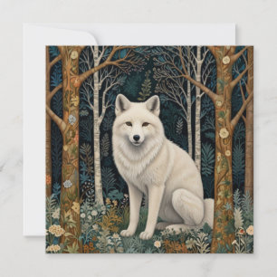 Tarjeta Festiva Lobo blanco vintage boho bosque forestal