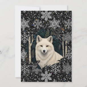 Tarjeta Festiva Lobo blanco vintage boho bosque forestal