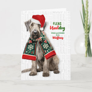 Tarjeta Festiva Lobo Cute Perro Funny Pulgas Navidog con nombre