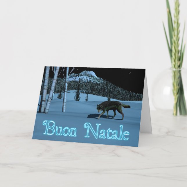 Tarjeta Festiva Lobo del invierno - Buon Natale (Anverso)