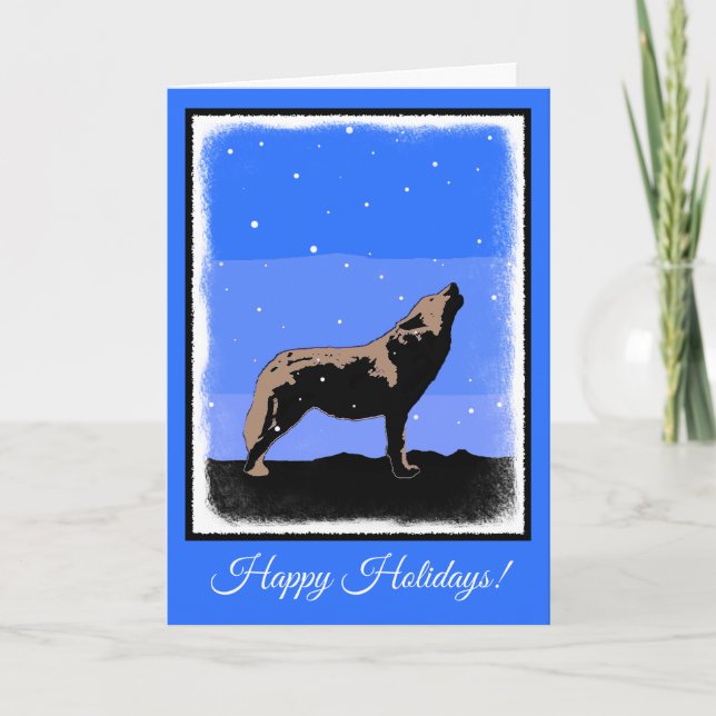 Tarjeta Festiva Lobo en invierno - Arte de vida silvestre original (Anverso)
