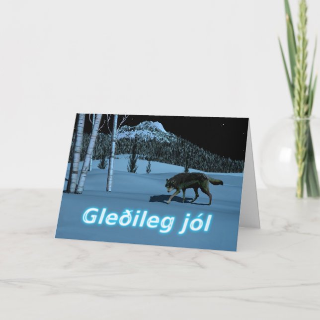 Tarjeta Festiva Lobo Invernal - Gleðileg Jól (Anverso)
