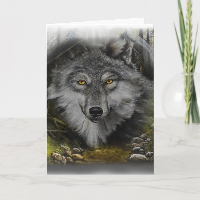 Tarjeta Festiva Lobo que mezcla en la pintura del río (Anverso)