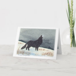 Tarjeta Festiva Lobo sacado el polvo nieve dentro de la pintura