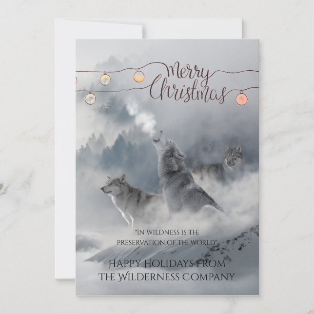 Tarjeta Festiva Lobos En Navidades De Nieve Saludos De Negocios De (Anverso)