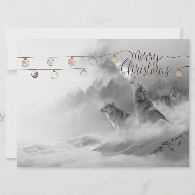 Tarjeta Festiva Lobos salvajes en vida silvestre de Navidades de n (Anverso)