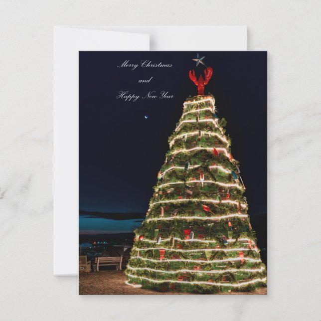 Tarjeta Festiva Lobster Trap Christmas Tree Flat Holiday Card (Anverso)