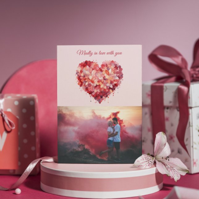 Tarjeta Festiva Locamente Enamorado | Corazón Floral | Foto Person (Subido por el creador)