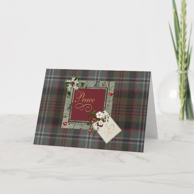Tarjeta Festiva Lochaber Tartan Navidades Paz (Anverso)