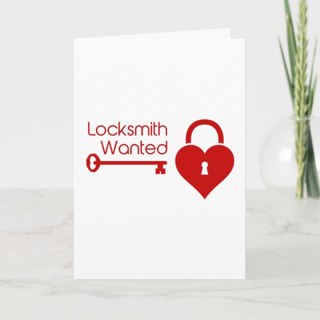 Tarjeta Festiva Locksmith Wanted El día de San Valentín Heart Lock (Anverso)