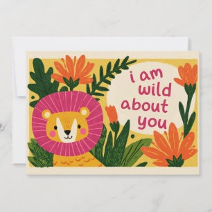 Tarjeta Festiva Loco Por Ti León Adorable Día de San Valentín Dive