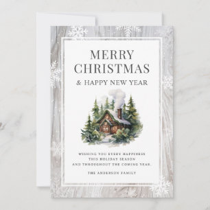Tarjeta Festiva Log Cabin Merry Christmas Snowflakes Rusch Wood