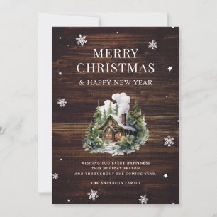 Tarjeta Festiva Log Cabina Merry Christmas Wood Snowflake
