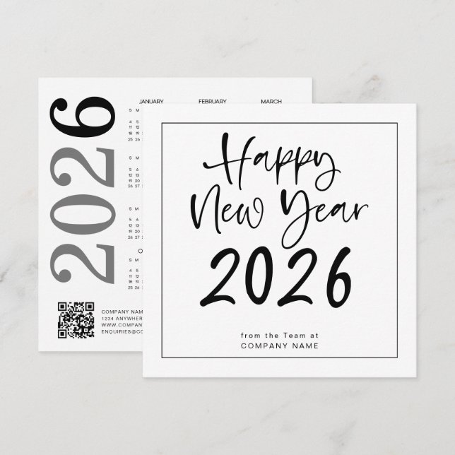 Tarjeta Festiva Logo 2026 Calendario Compañía de códigos QR Año Nu (Anverso / Reverso)