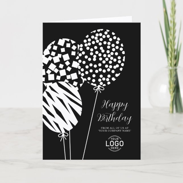 Tarjeta Festiva Logo Black White Balloons Corporate Birthday Card (Anverso)