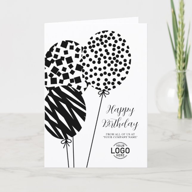 Tarjeta Festiva Logo Black White Balloons Corporate Birthday Card (Anverso)
