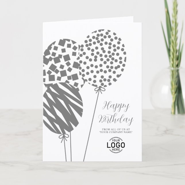 Tarjeta Festiva Logo Dark Grey Balloons Corporate Birthday Card (Anverso)