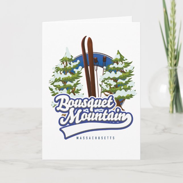 Tarjeta Festiva Logo de Bousquet Mountain Massachusetts Ski (Anverso)