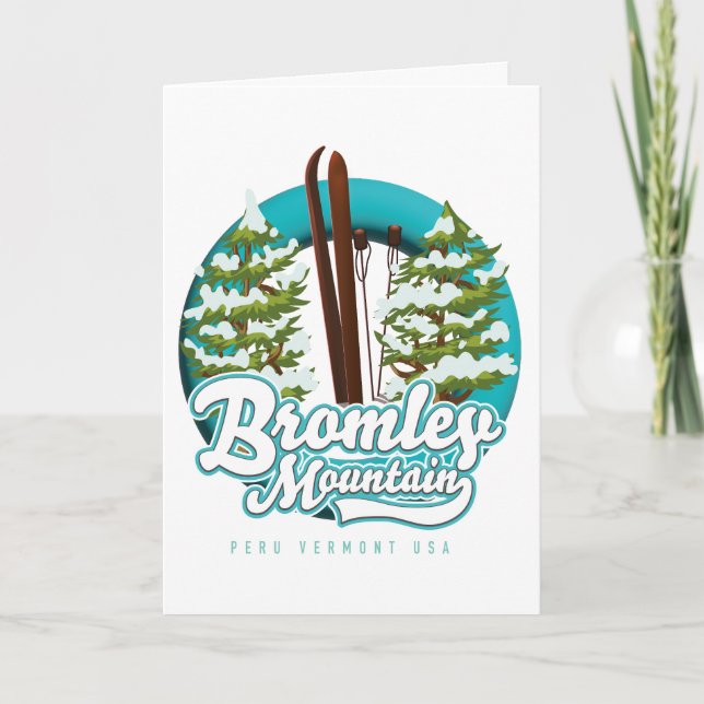 Tarjeta Festiva Logo de Bromley Mountain Peru Vermont US Ski (Anverso)