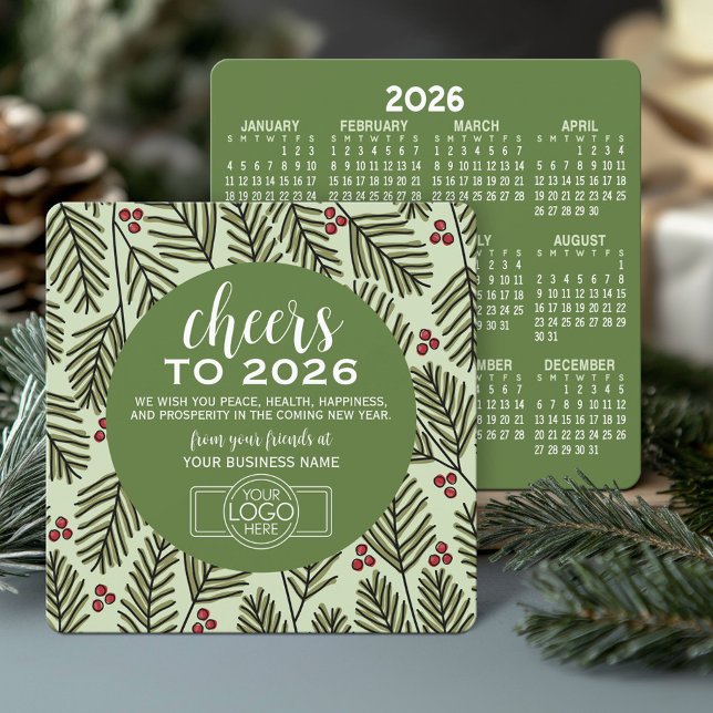 Tarjeta Festiva Logo de Calendar Business - Saludos de las ramas v (Business Holiday Card with 2026 Calendar)