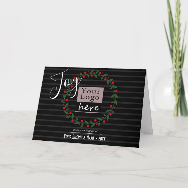Tarjeta Festiva Logo de Joy Wreath Business y foto (Anverso)