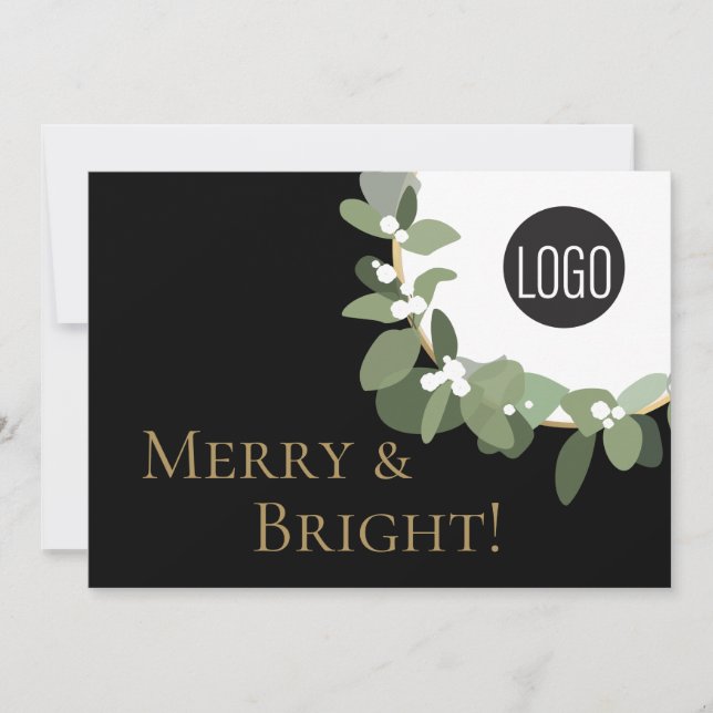Tarjeta Festiva Logo de Merry and Bright Company Wreath Personaliz (Anverso)