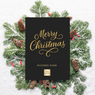 Tarjeta Festiva Logo de Merry Christmas black gold
