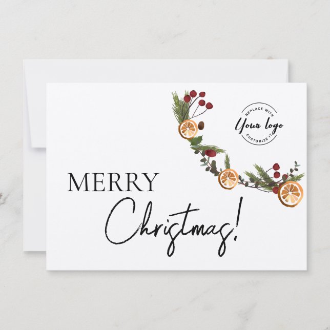 Tarjeta Festiva Logo de Merry Christmas Foliage Wreath Business (Anverso)