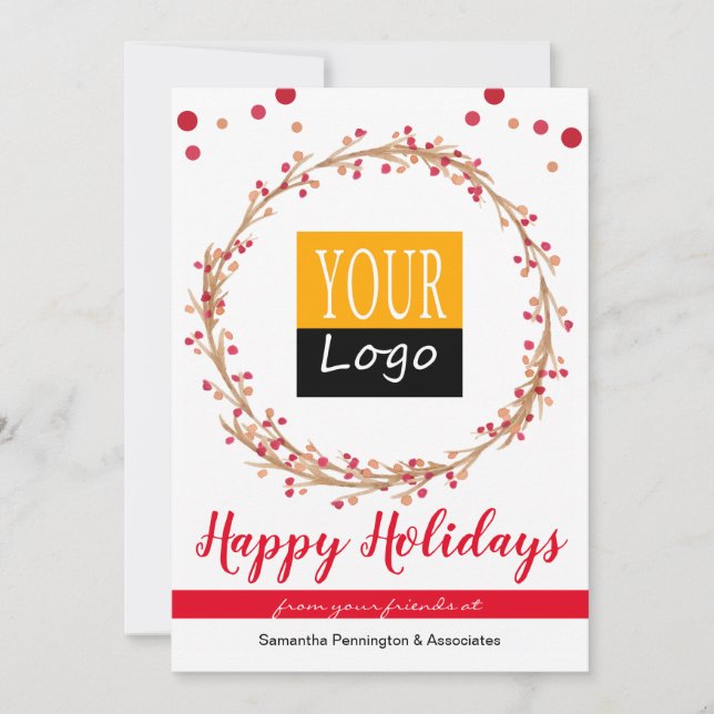 Tarjeta Festiva Logo de navidades Berry Wreath Business (Anverso)
